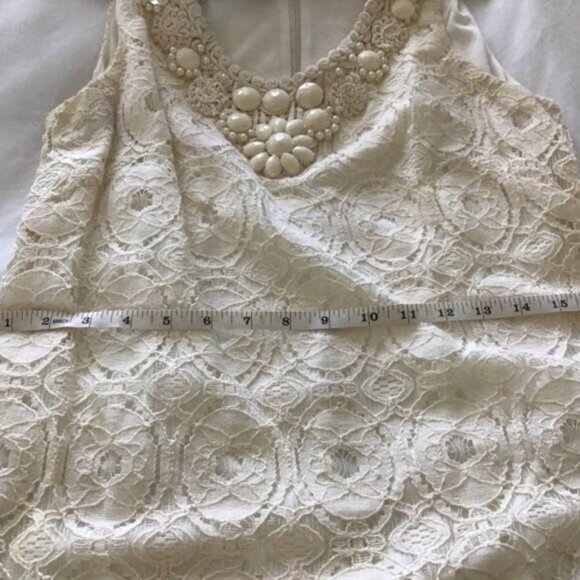 DRESS BARN- WOMENS OFF WHITE LACE EMBELLISHED STONES KNEE LENGHT DRESS SIZE 10 - Picture 5 of 6